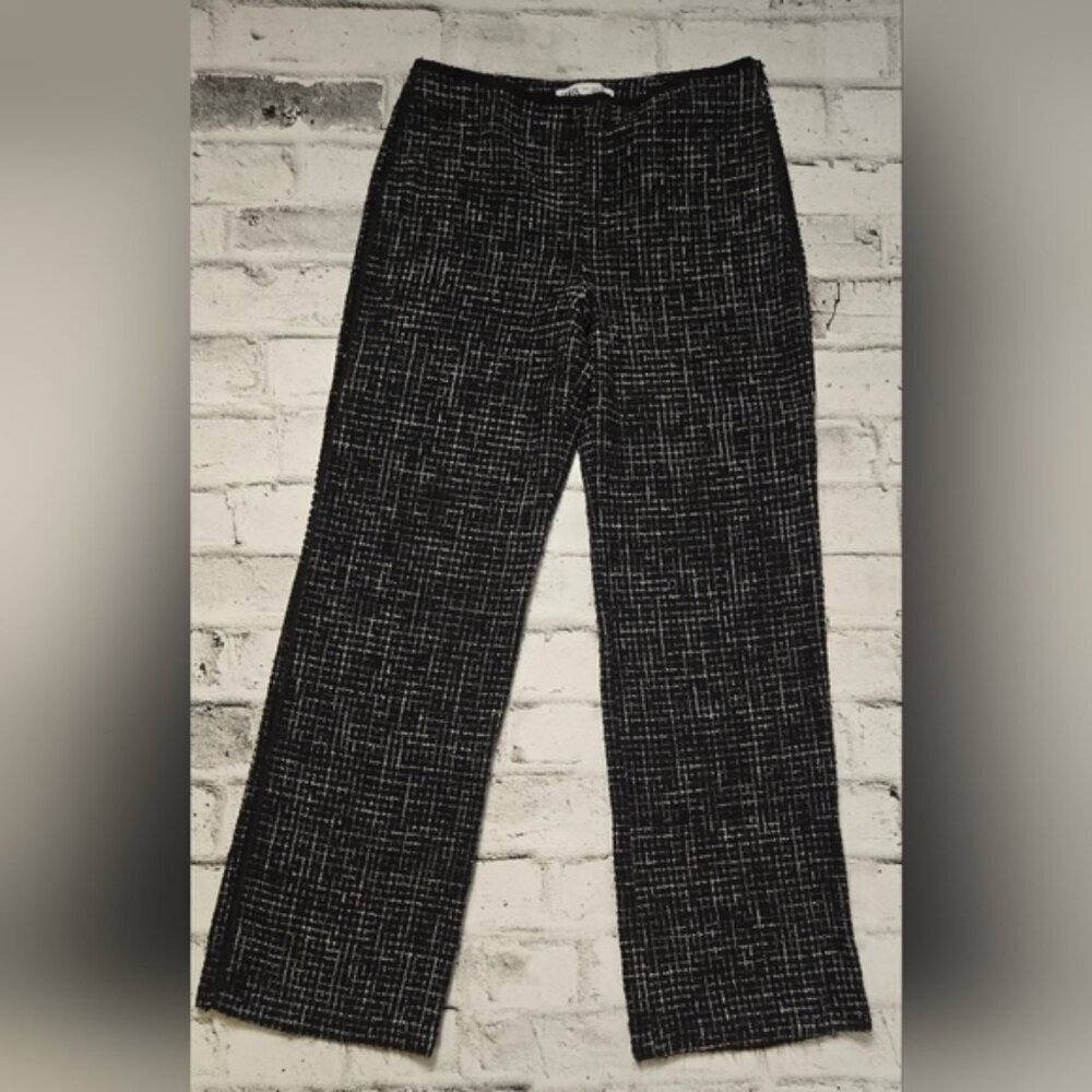 ZARA Tweed Bouclé Straight Leg Pants Black White Textured Women’s Medium